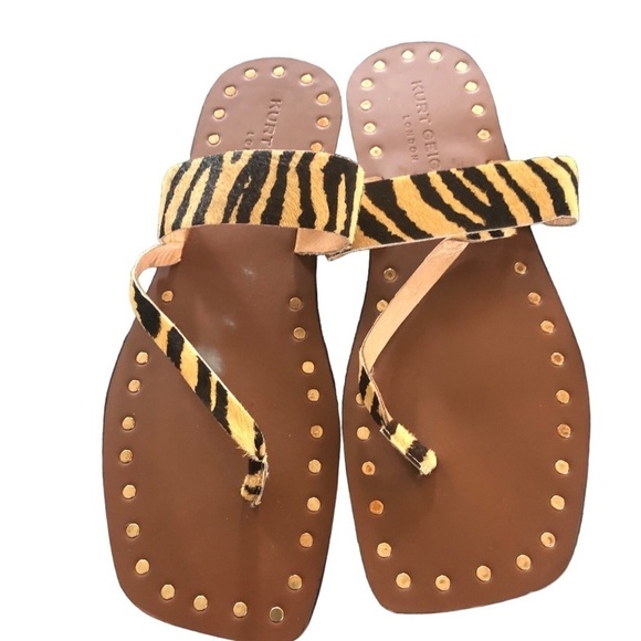 Kurt Geiger Shoes - Kurt Geiger London KG Leopard Calf Hair Square Toe Thong Sandal Sz 38.5 Vacay